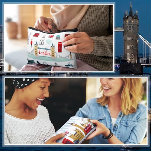 Reginary 12 Pack Cosmetic Bag Travel Souvenirs Gift Makeup Bag Lover Gifts Friendship Family Toiletry Storage for Women Vacation Traveller Trip(London)