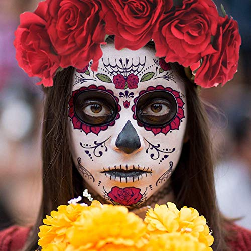 Sugar Skull Temporary Face Tattoo Kit - 4 Sheets + Headband