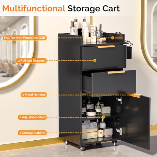 OmySalon 3-Tier Salon Cart with Drawers & Adjustable Shelf