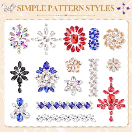120 PCS White Sew-On Rhinestones Mixed Shapes Glass Gems