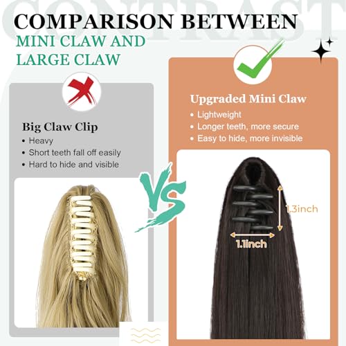 Cephermer 18-20 Inch Curly Straight Ponytail Extension Claw Clip Dark Brown - Natural Look, Synthetic Hair for Women