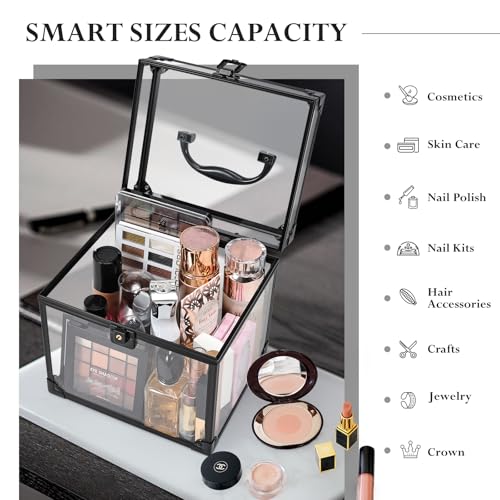 FRENESSA Clear Acrylic Makeup Case with Handle & Lock