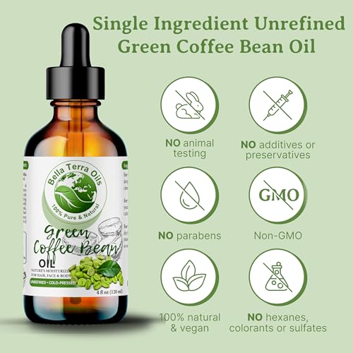 Bella Terra Oils - Green Coffee Bean Oil 16oz - Harness the Purity of Coffee Serum Ingredients, Enriched with Potent Acids for Lush & Healthy Skin