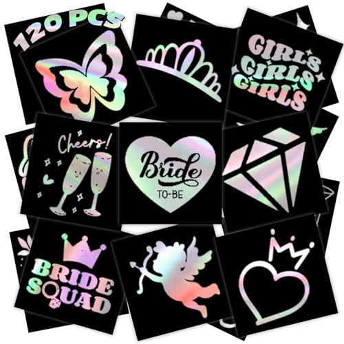 winthrop 120 Pcs Cheers Bachelorette Temporary Tattoos, Metallic Foil Bronzing Style, Individually Wrapped Waterproof Safety Tattoos, Best Choice for Bachelorette Party Bridesmaid Favor, 60 Designs
