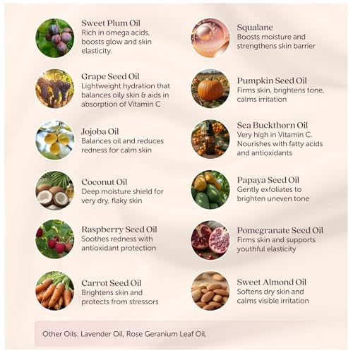 Cosmette Sweet Plum Vitamin C Facial Oil With Grape Seed, Almond, Coconut & Castor Oils, Hydrating Daily Face Oil to Support & Protect Skin Health, Plant Based Natural Skin Care, Vegan, 1 FL Oz