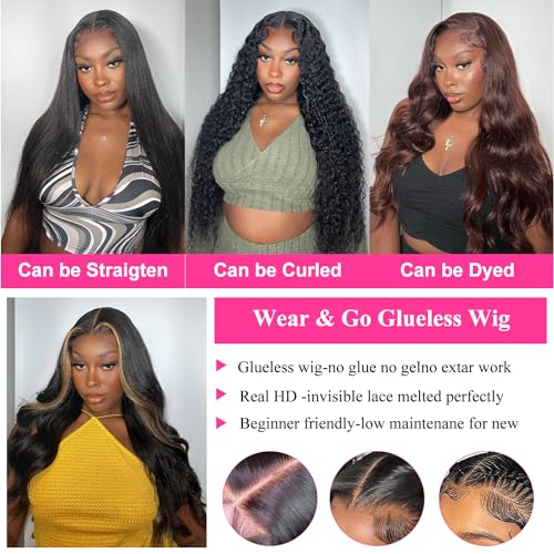 28" Glueless Human Hair Wig 5x5 HD Lace Body Wave Pre Plucked