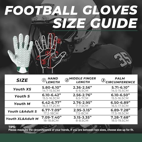 HANDLANDY Football Gloves Youth, Sticky Kids Receiver Gloves for Boys Girls, Stretch Fit Flag Football Gloves (White and Green, X-Small)