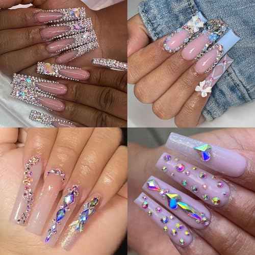 1660Pcs Crystal AB Nail Art Rhinestones: 8 Types of Multi Shapes Diamonds + 4 Sizes Flatback DIY Crafts Rhinestone Crystals 3D Glass Stones Set + Tweezer + Pickup Pen
