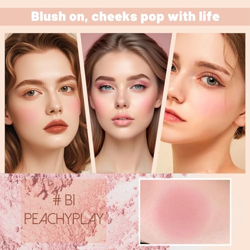 Multi Texture Blush Cream, Liquid, Powder & Jelly Blushes for Cheeks,Beauty-Matte & Natural Finish Cheek Tint & Blush Palette (B1 PeachyPlay?)