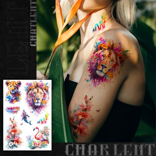 3D Watercolor Temporary Tattoos - 9 Sheets Realistic Flower & Animal Designs