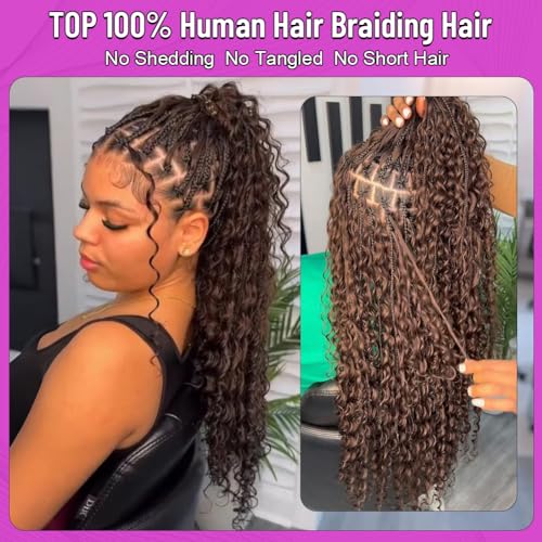 100% Human Hair Boho Braids Deep Wave 18in #4 Brown