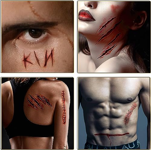 Halloween Scar Tattoos - 30 Sheets Temporary Fake Wound Stickers