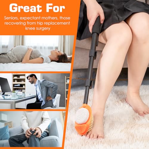 3-in-1 Long Handle Foot Scrubber with Pumice Stone - 15-28" Extendable Brush