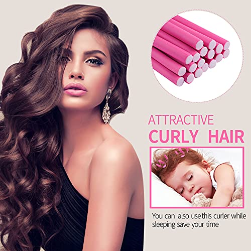 Flexi Rods Heatless Foam Hair Rollers Set - 30 Pcs Pink Curlers & Comb