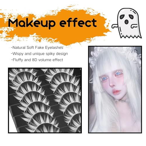 False lashes White 10 Pairs Manga Lashes Anime Cosplay Lashes Spiky Manga Style Lashes Janpanese 16mm Extension Natural Manhua Doll Eye Lashes Halloween Makeup Look by AUGENLI