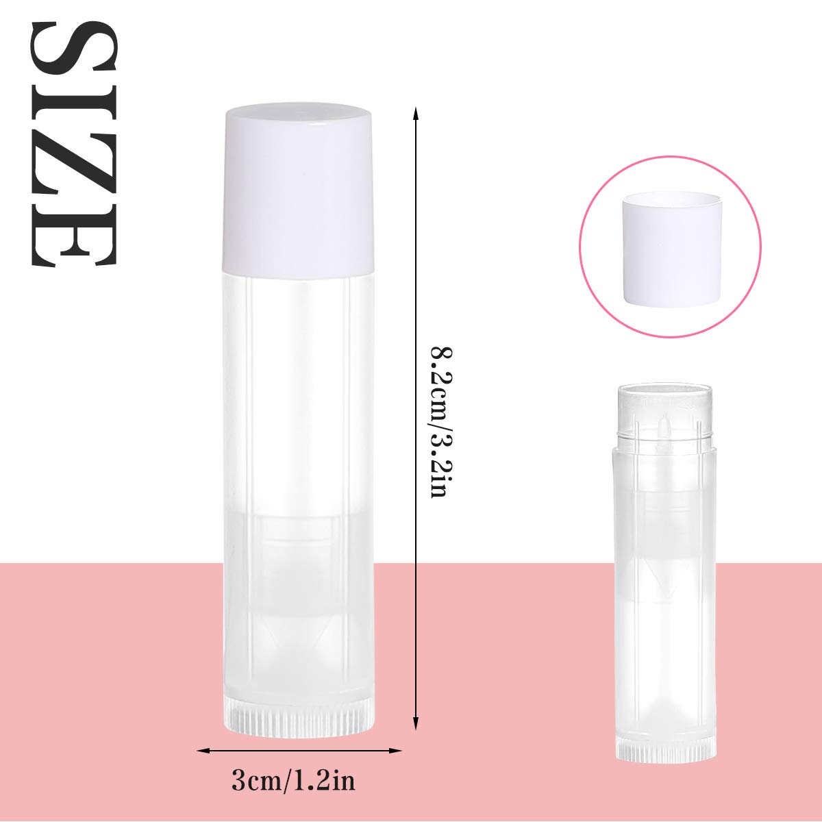 JIUZHU 100 Sets Empty Lip Balm Tubes Bulk Round with White Caps for DIY Lipstick homemade, 3/16 Oz (5.5 ml), Clear, BPA Free, 100 Tubes and 100 Caps