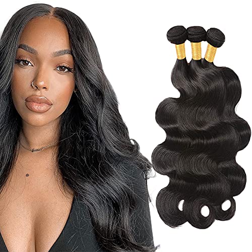 Brazilian Virgin Body Wave Hair Bundles - 16 Inch, 3 Pack, #1B