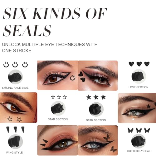 6PCS Dual-End Eyeliner Stamp Pen Set - Waterproof Black Liquid Liner