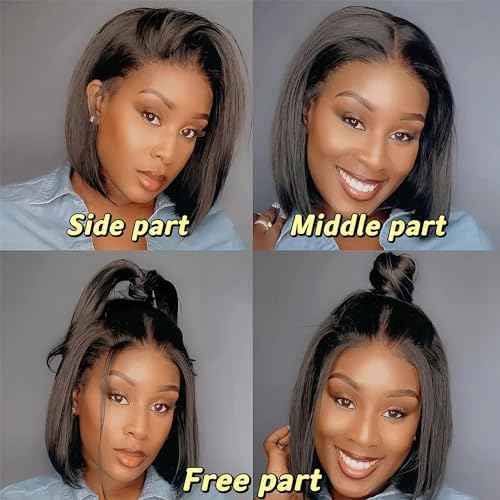 13x4 Lace Front Bob Wigs Human Hair 200 Density HD Transparent Lace Bob Wig for Women 14 inch Short Straight Bob Lace Frontal Wigs Glueless Pre Plucked With Baby Hair Straight Bob Wig Natural Color