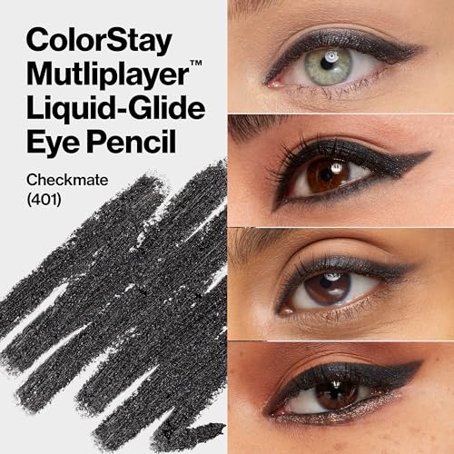 REVLON ColorStay Multiplayer Liquid-Glide Eye Pencil, Multi-Use Makeup With Blending Brush, Blends Then Sets, Creamy Texture, Waterproof, Smudge-proof, Longwearing, 401 Checkmate, 0.03 Oz