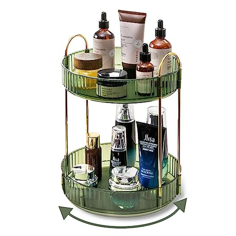 360 Rotating Makeup Organizer - 2 Tier Green Vanity Storage