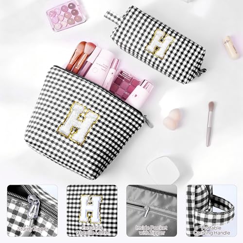 YOOLIFE Initial Makeup Bag Travel Toiletry Bag Easter Gifts for Girls Monogrammed Gifts for Girls, Cute Stuff for Teen Girls Wedding Bridal Gifts Preppy Things for Teen Girls Black A