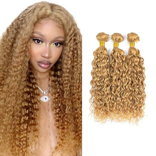 #27 Blonde Water Wave Human Hair Bundles - 18 Inch, 3 Pack