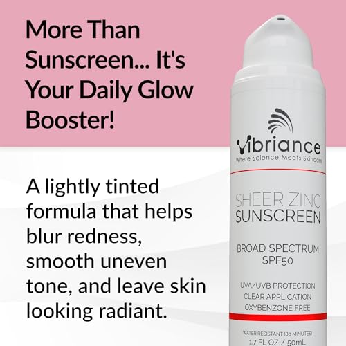 Vibriance Sheer Zinc Sunscreen - Tinted Sunscreen for Face SPF 50, Lightweight Facial Moisturizer with Niacinamide, Hyaluronic Acid - 1.7 fl oz