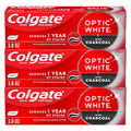 Colgate Optic White Charcoal Whitening Toothpaste 3 Pack 3.8 oz - Enamel Safe, Fresh Mint