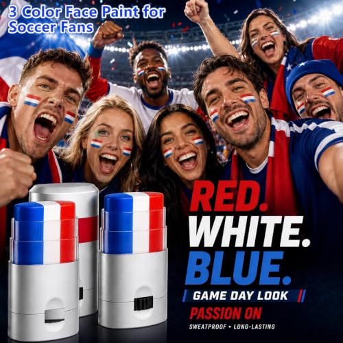 Go Ho 3PCS Red White Blue Eye Black Face Paint Stick Patriotic USA Flag 4th of July