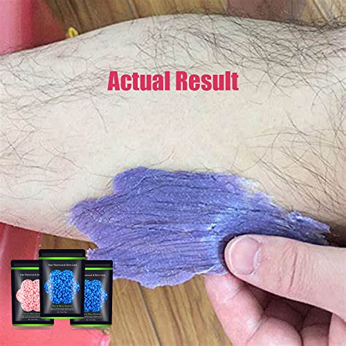 Auperwel Hard Wax Beads for Sensitive Skin 10.5 oz - Blue & Pink Variants for Painless Hair Removal, Bikini, Face, Legs, Eyebrows, 3-Pack with 10 Wax Sticks