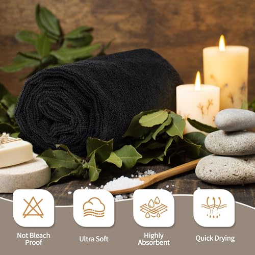 FIXSMITH Salon Towels 12 Pack, 16x27 in Black Microfiber
