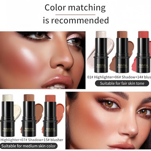 MAEPEOR Cream Blush Stick 15 Colors Lightweight Blendable Contour Highlighter Blush Stick Long Lasting Waterproof Blusher Pen (Blusher 12)