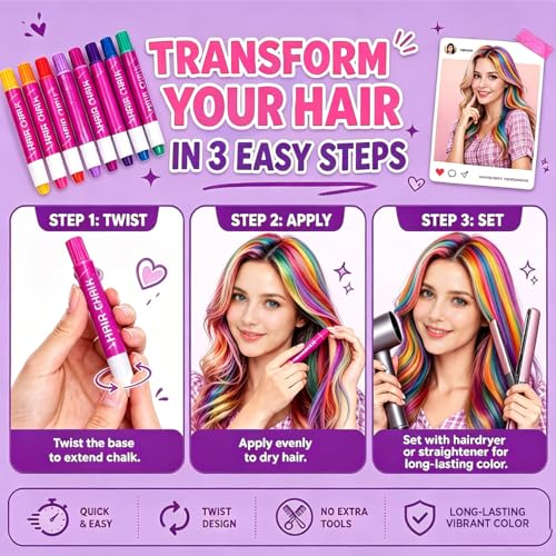 Kpop Hair Chalk 10 Colors - Temporary Washable Hair Dye