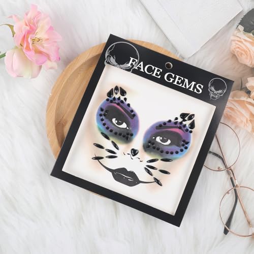 Halloween Face Gems Black Rhinestone Temporary Tattoo Stickers