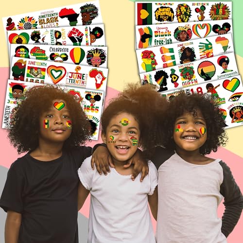 100PCS Juneteenth Temporary Tattoos - Black History Month Sticker for Kids | Birthday Decorations, African American, Afro African Themed Party Favors and Supplies | Cute Kids Boy Gifts | Ideal Prizes