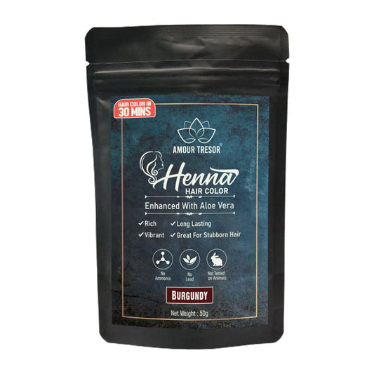 Amour Tresor 30 Minute Henna Hair Color Infused with Goodness of Herbs. Ammonia Free Hair Dye (Pack of 1, Burgundy)