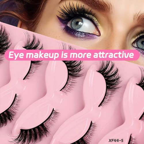 5 Pairs 3D Faux Mink Lashes - Dramatic Cat Eye Wispy Volume with Featherlight Invisible Band, Reusable False Eyelashes Easy to Apply for Day to Night Wear, Parties & Special Events (XF36-5)