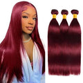 Burgundy #99J Straight Human Hair Bundles 16 18 20 inch