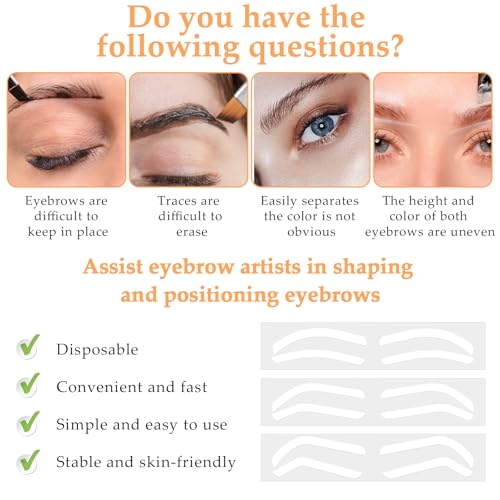 90 Pairs Eyebrow Stencils, 3 Shapes, Self-Adhesive Brow Template Kit