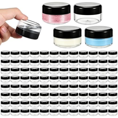 1 Oz Plastic Jars with Lids - 100 Pack Clear Cosmetic Containers