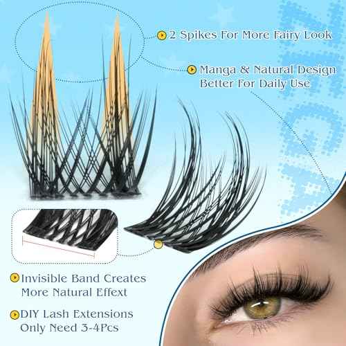 Manga Lash Clusters Kit Anime Eyelash Clusters Natural Look Clear Band Fairy Cluster Eyelash Extensions Spikes Individual Lashes Kit with Lash Bond&Seal, Tweezers 10-16MM 120Pcs by Zegaine