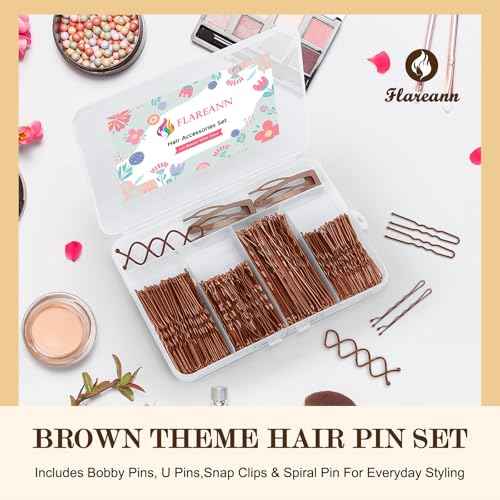 Bobby Pins Set Brown ? Hair Kit with U Shape Pins, Spiral Pin & Snap Clips, for Women & Girls, Ideal for Buns, Updos, Weddings & Parties