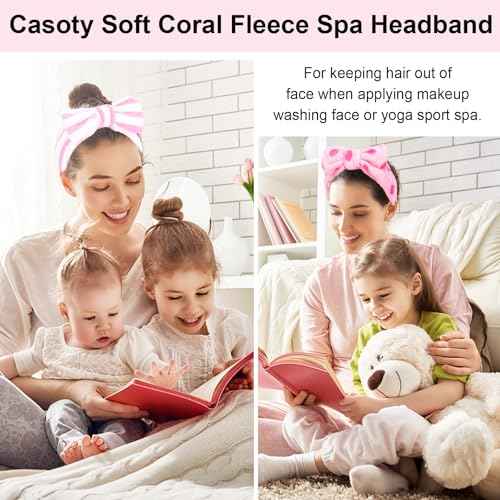 Casoty 10 Pcs Skincare Headbands - Soft Coral Fleece Spa & Yoga Face Washing Bow Headbands
