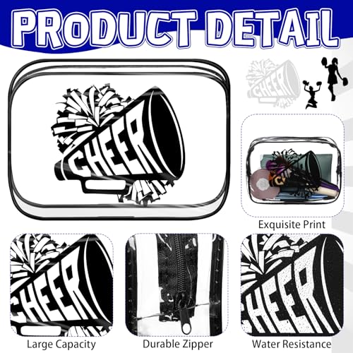 Kacctyen 24 Pcs Cheer Team Gifts Cheer Makeup Bag Bulk for Team Sport Gifts PVC Clear Cosmetic Bag Cheerleader Makeup Case Toiletry Zipper Pouch for Sport Cheerleading, 7x4.7x2.4''(Black)