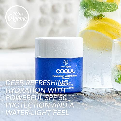 COOLA Organic Refreshing Water Cream Face Moisturizer with SPF 50, Dermatologist Tested Face Sunscreen with Plant-Derived BlueScreen Digital De-Stress Technology, 1.5 Fl Oz