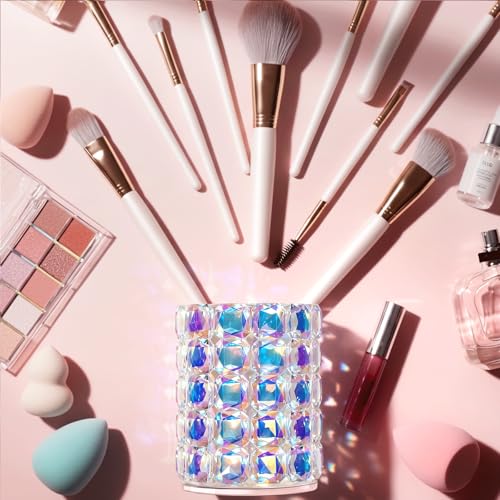 Makeup Organizer,Makeup Brush Holder,Multifunctional Toothbrush Holders,Pen Holder,Utensil Holder, Bathroom Vanity Countertop Canisters,Sparkle Crystals Home Organization and Storage