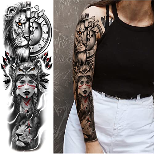 Lion Wolf Full Sleeve Temporary Tattoo, 4-Sheet Waterproof
