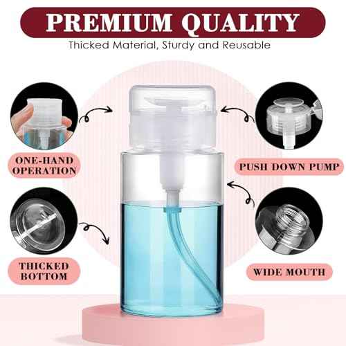 4 Pack Push Down Pump Dispenser 6.7oz/200ML & 80ML Empty Acetone Dispenser Push Top Alcohol Bottles Containers for Nail Polish Makeup Remover Water Facial Toner