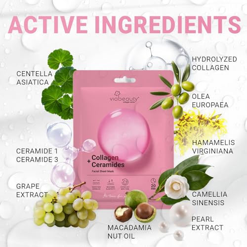 12 Pack of Collagen Face Mask with Ceramides - Rejuvenating Facial Sheet Mask, Reduce Wrinkles & Fine Lines - Face Masks Skincare Moisturizing Collagen Mask for All Skin Types